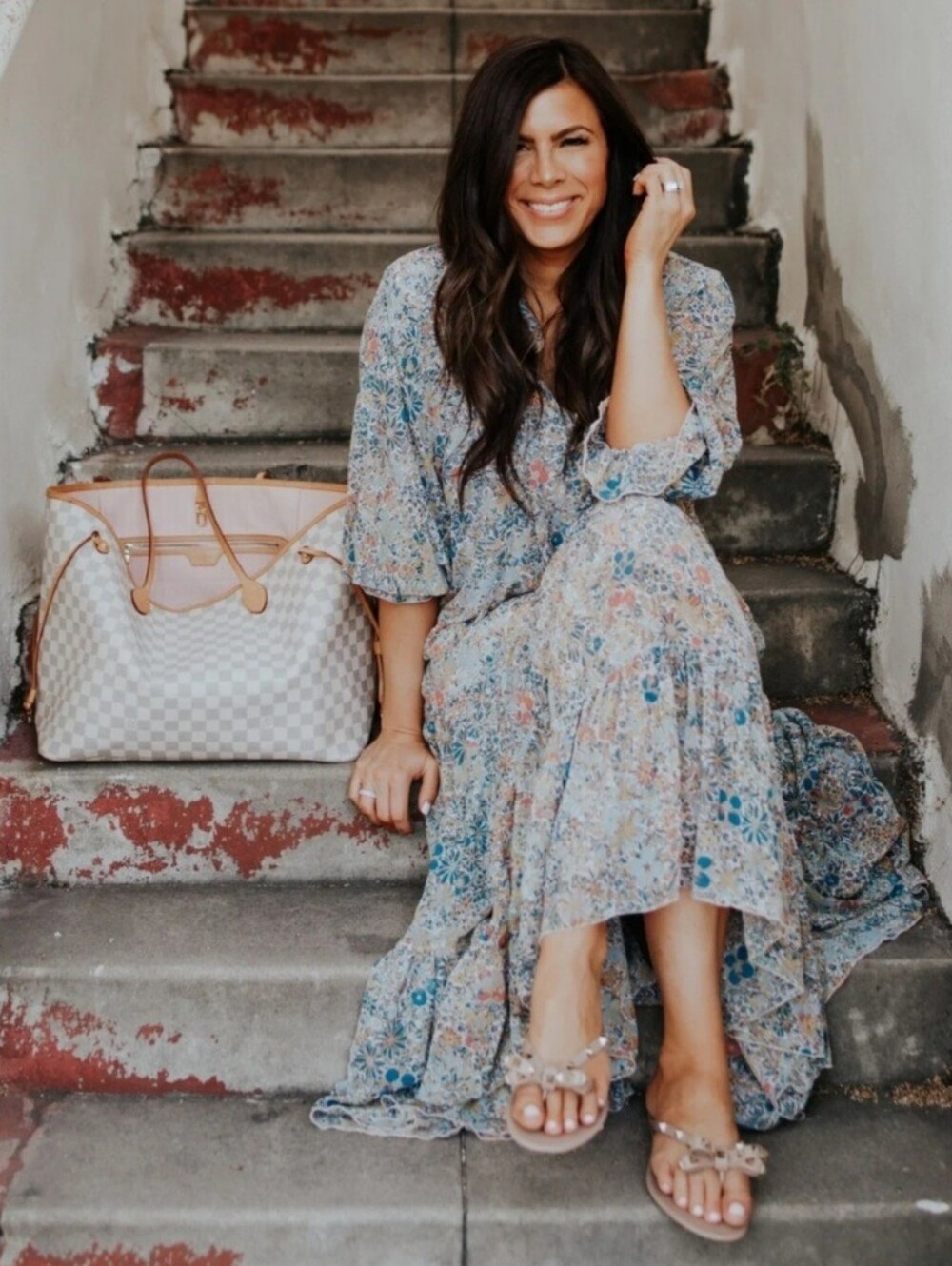 FREE PEOPLE FEELING GROOVY MAXI BLUE IVORY COMBO FLORAL LARGE NWOT